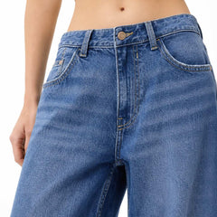 Eizaro Mid Blue Wide Leg Jeans High Waist Detail Pure Denim Women India